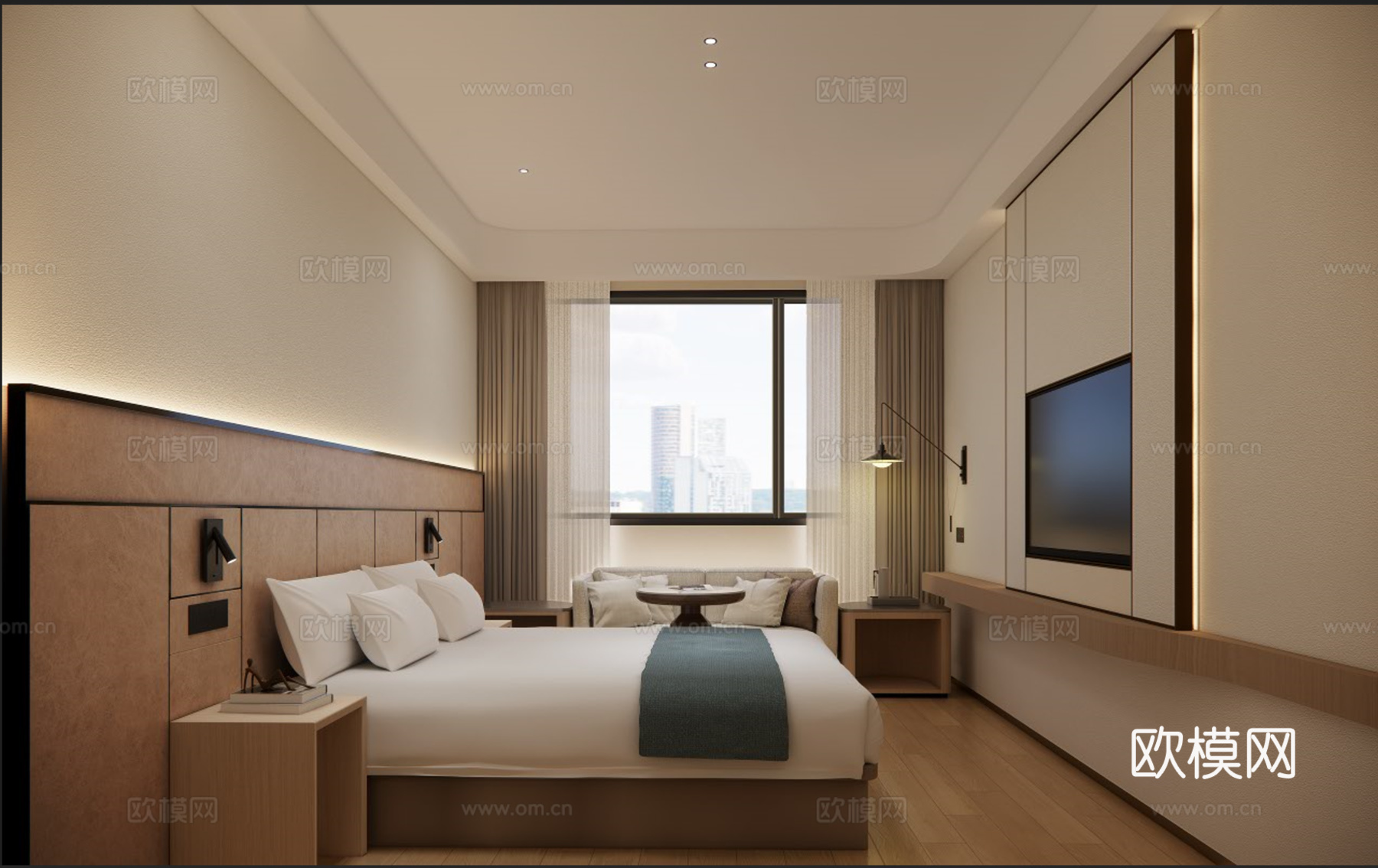 大床房 标准客房 现代简约客房 酒店客房su模型