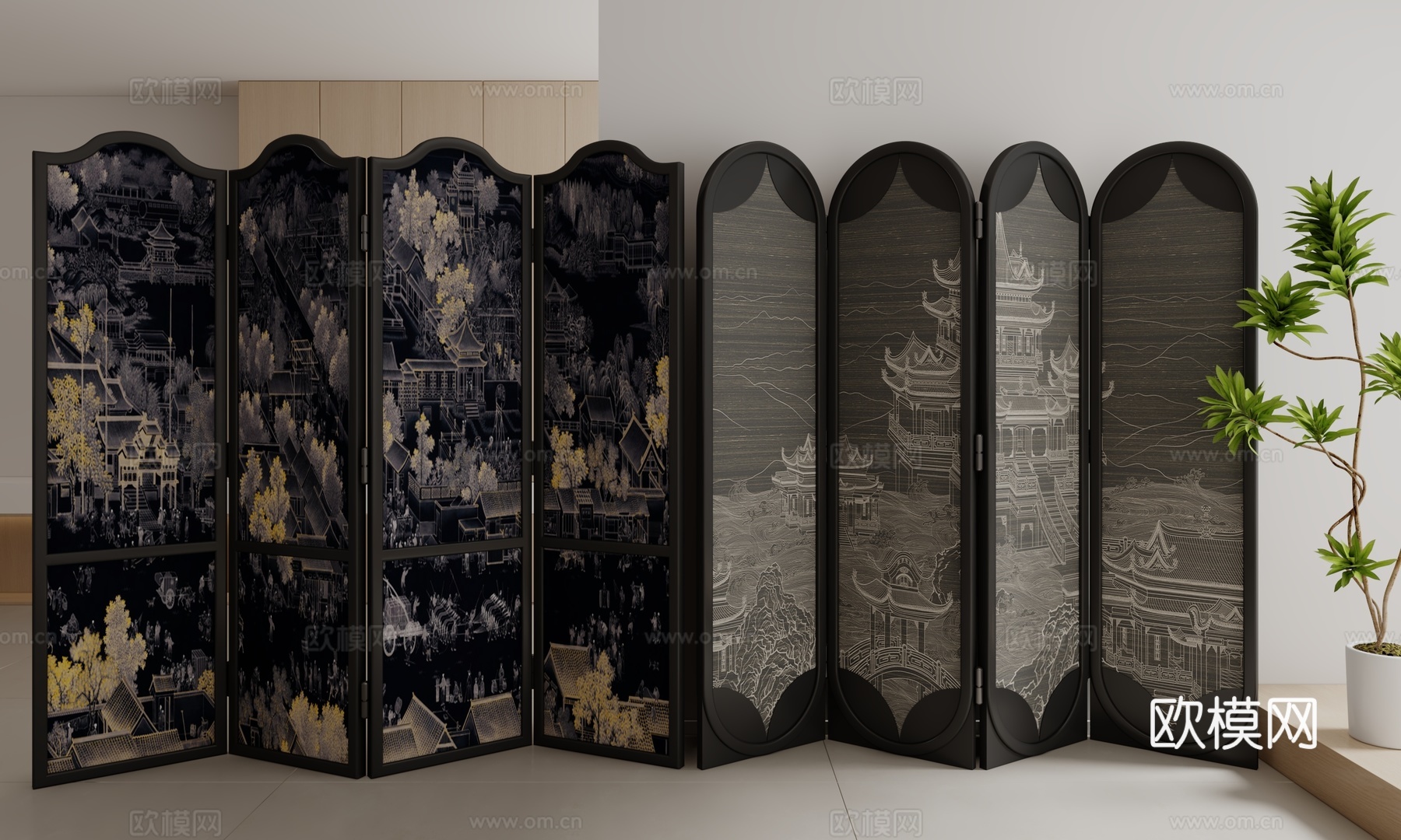 法式中古风屏风3d模型下载