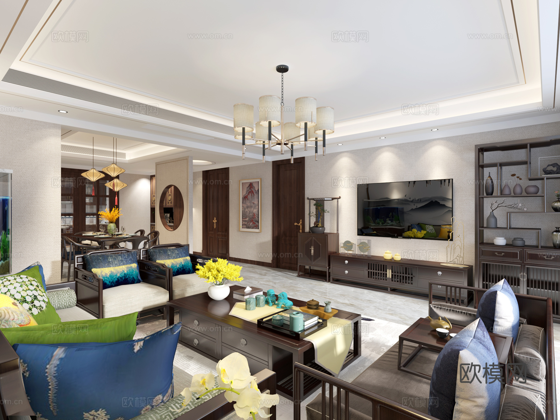 新中式客餐厅门厅3d模型3d模型下载（渲染图3）