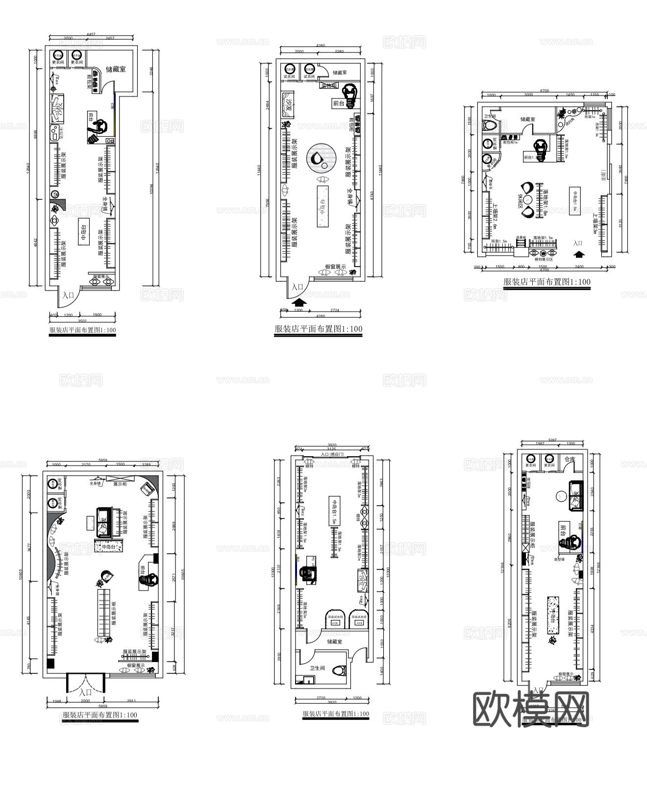 服装店平面布局图合集cad施工图