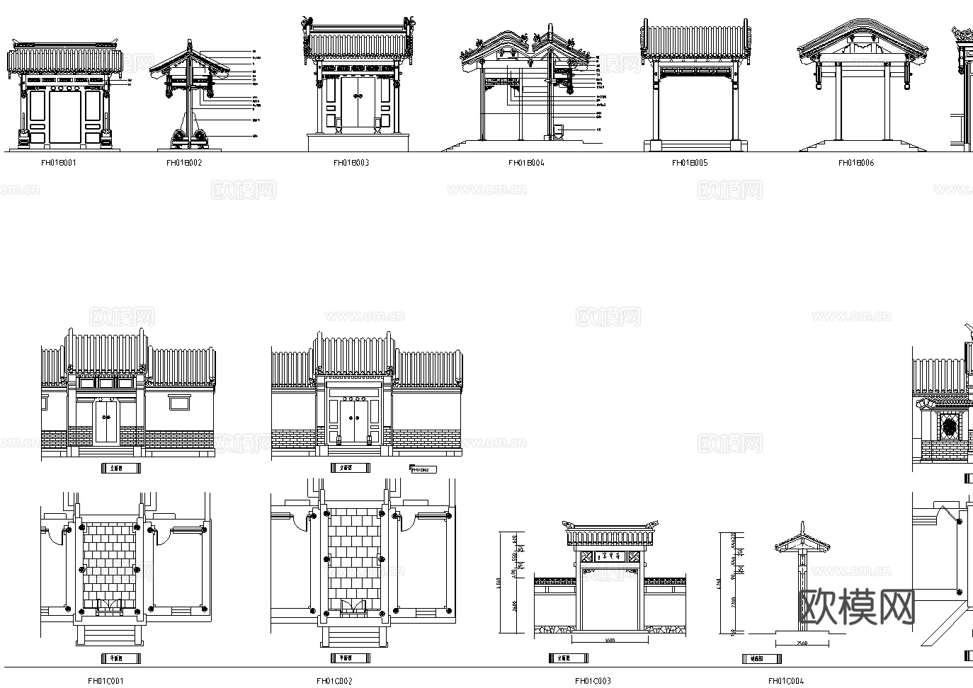 中式古典大门节点详图cad施工图