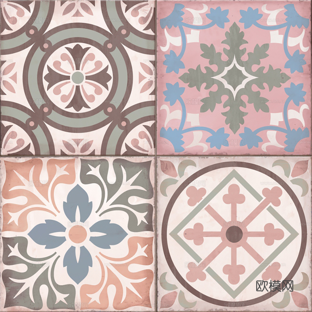 小花砖地砖瓷砖 现代复古花砖  石材拼花下载