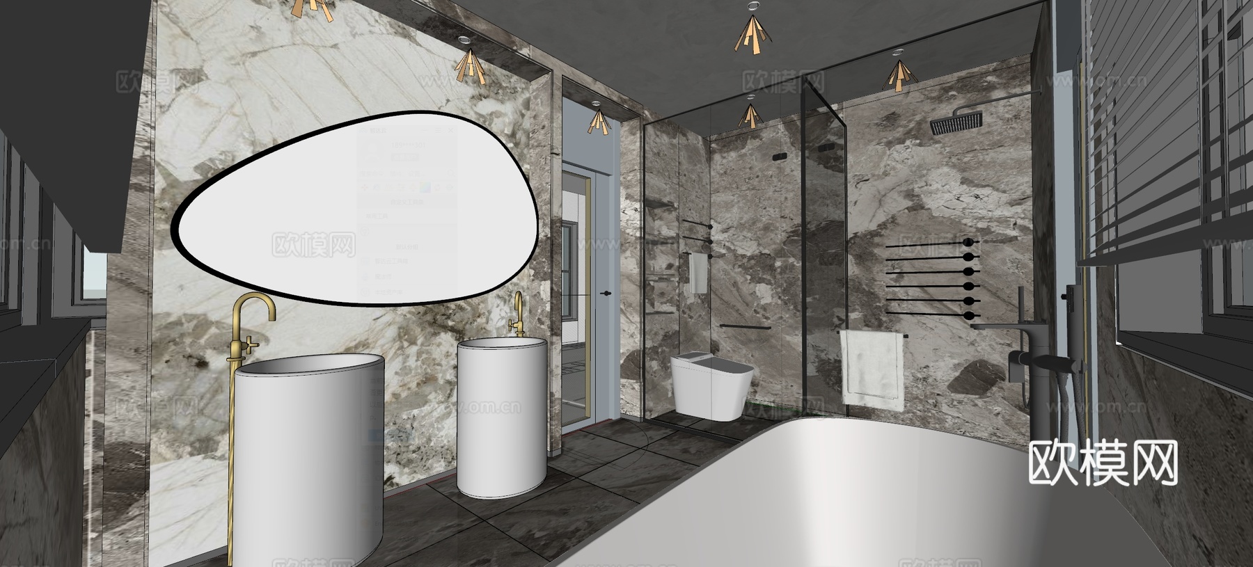 现代卫生间su模型下载（渲染图2）