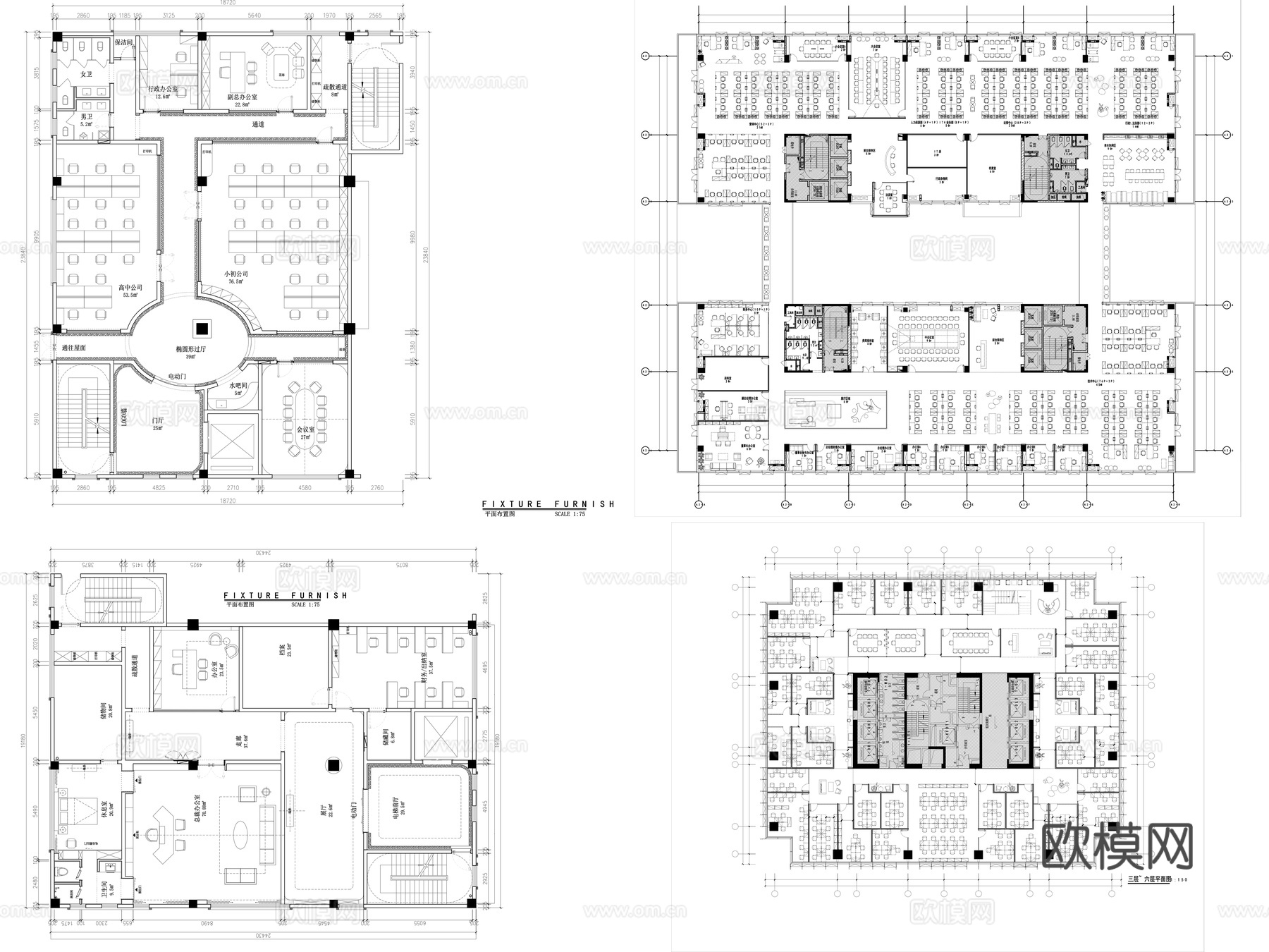 20套办公空间施工图cad施工图
