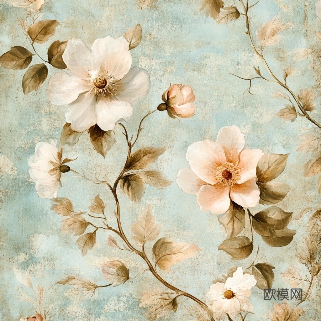 中古美式家居客厅 带动画 中古风壁画贴图下载