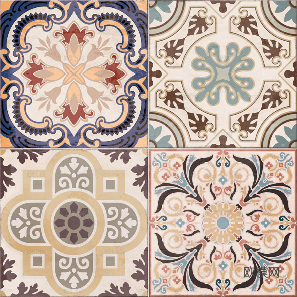 现代复古花砖  石材拼花 小花砖地砖瓷砖下载