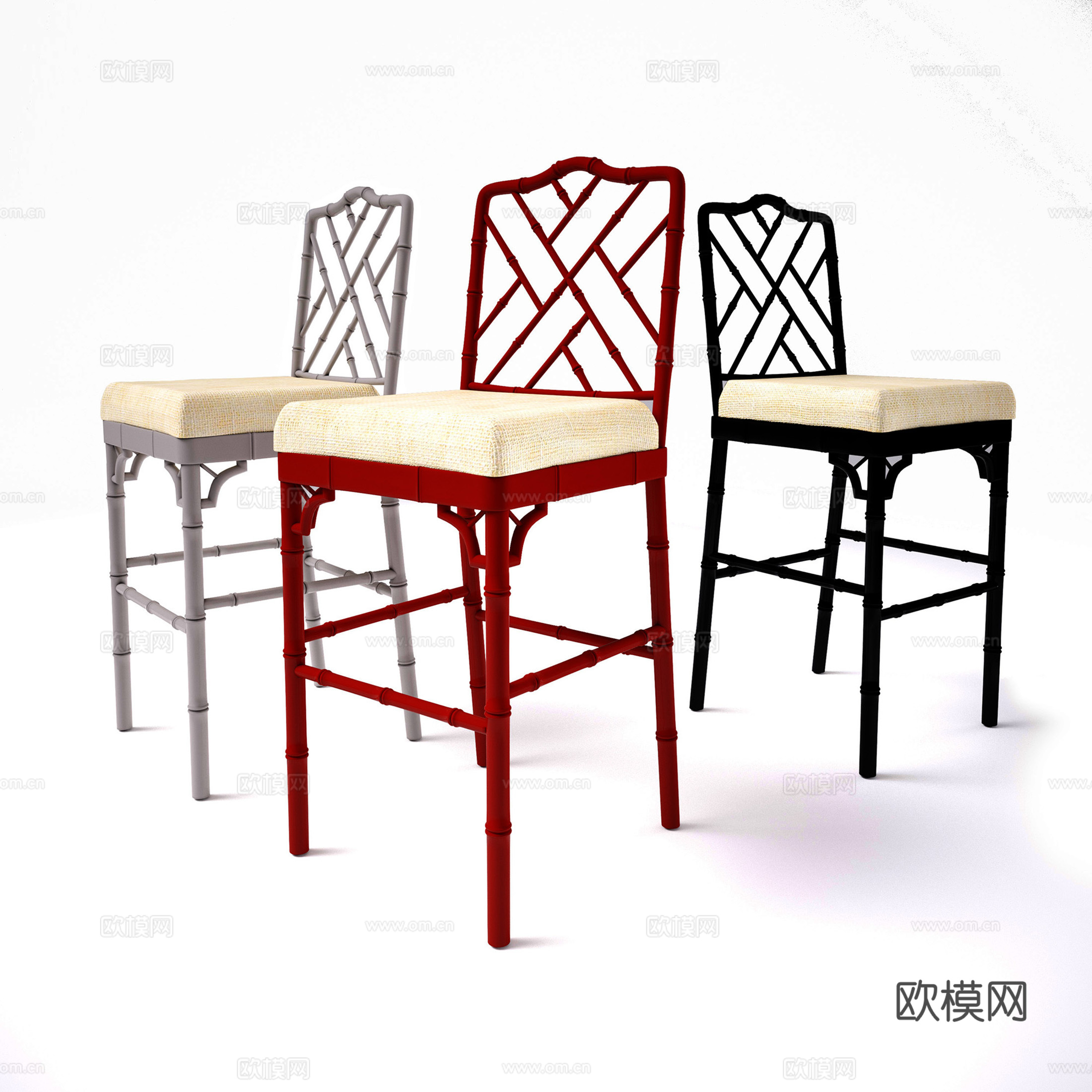 现代吧椅  木吧椅 酒吧餐厅吧椅  吧台椅su模型