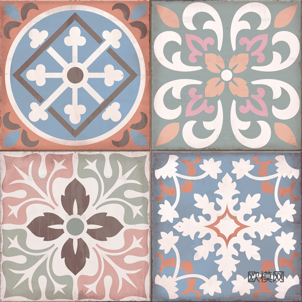 小花砖地砖瓷砖 现代复古花砖  石材拼花下载