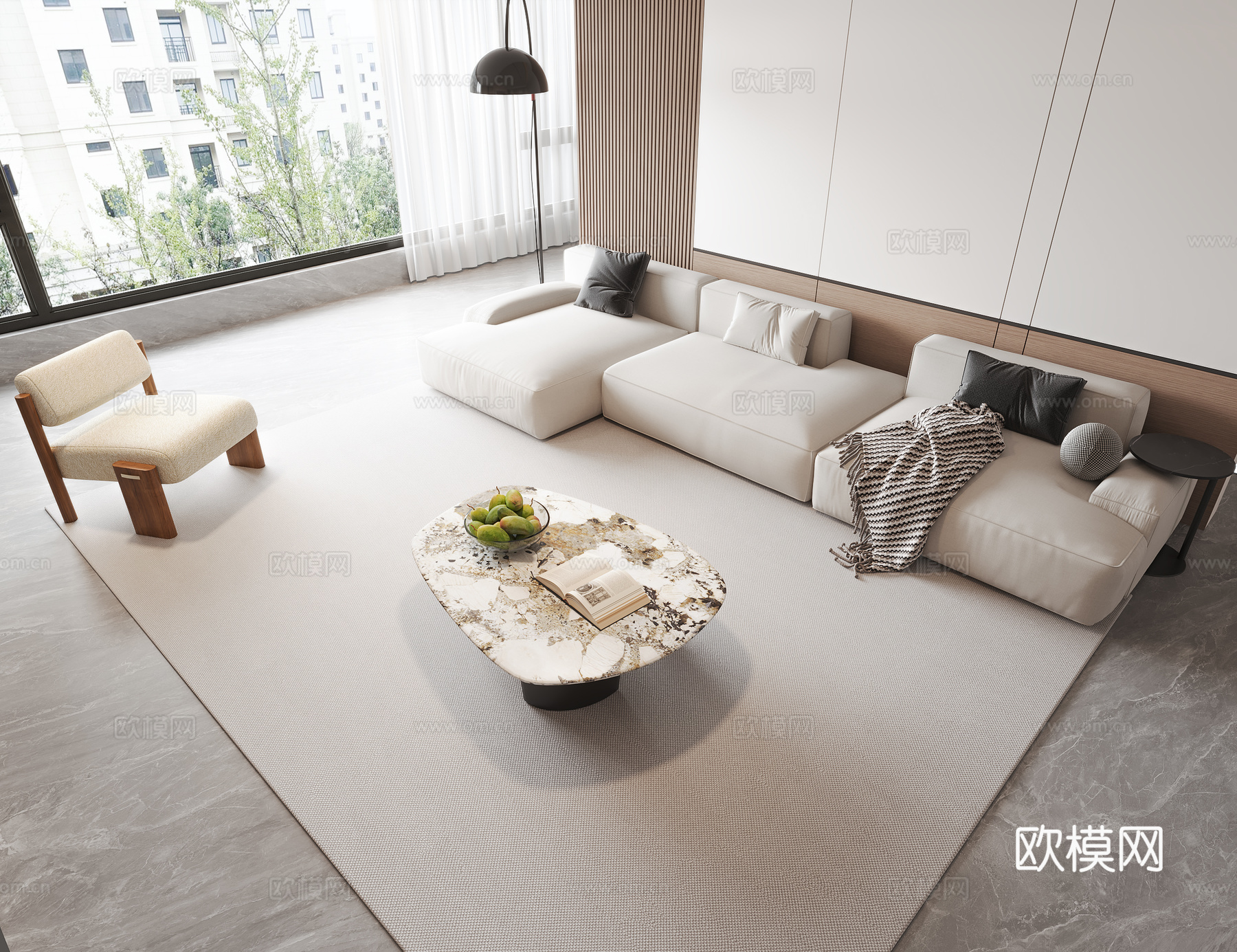 现代沙发茶几组合 茶几 休闲椅 地毯 摆件 落地灯3d模型下载