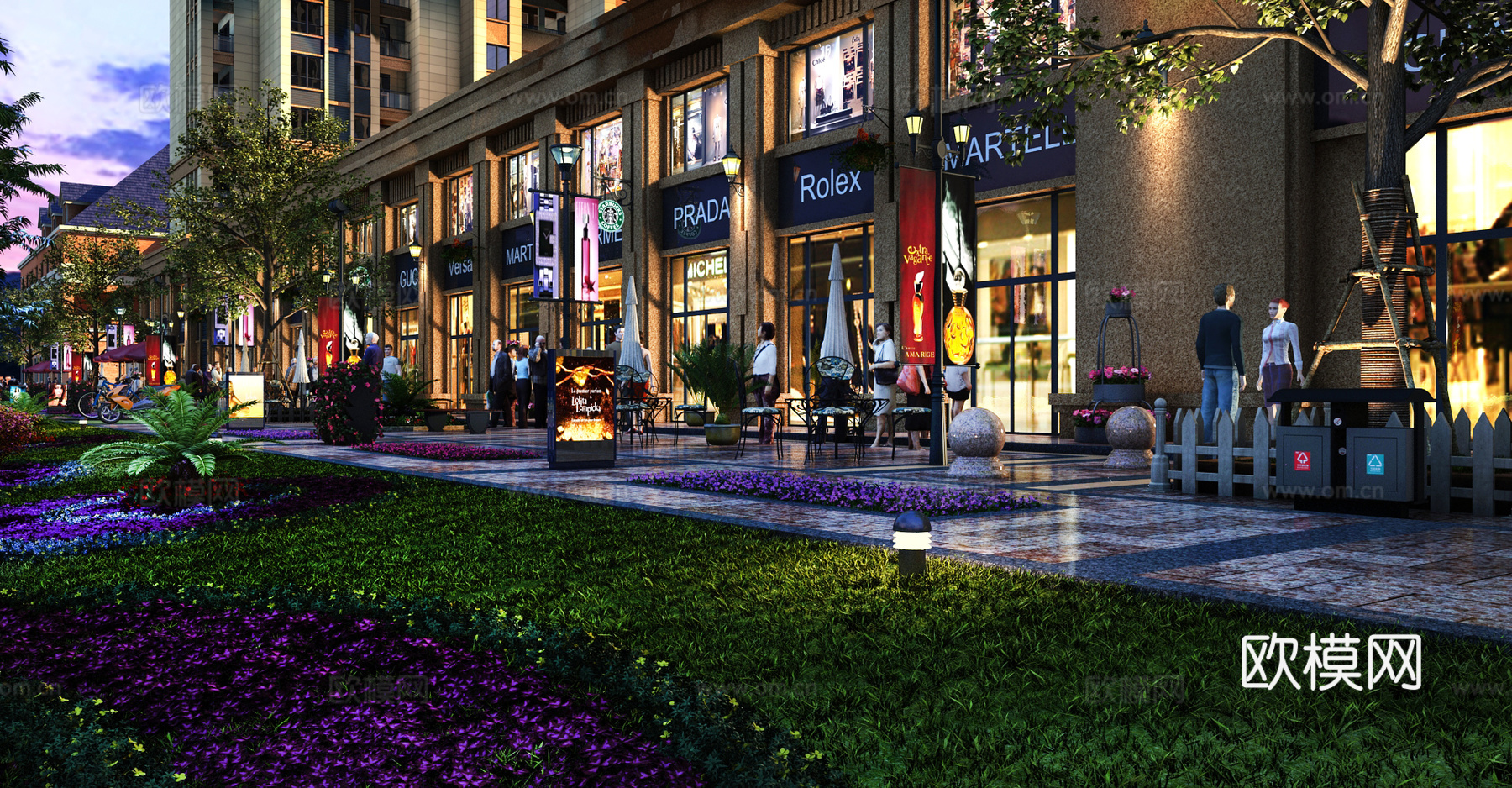 其它商业 景观 夜景 人物 店铺 建筑 休息椅 垃圾桶3d模型下载