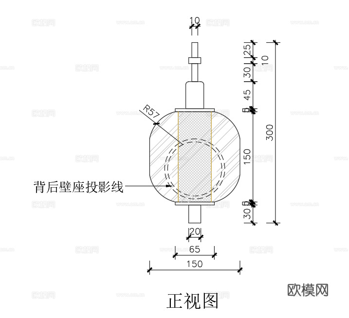 艺术壁灯三视图cad施工图