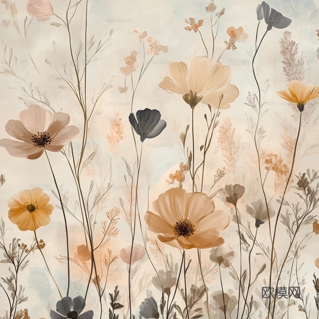 中古美式家居客厅 带动画 中古风壁画贴图下载