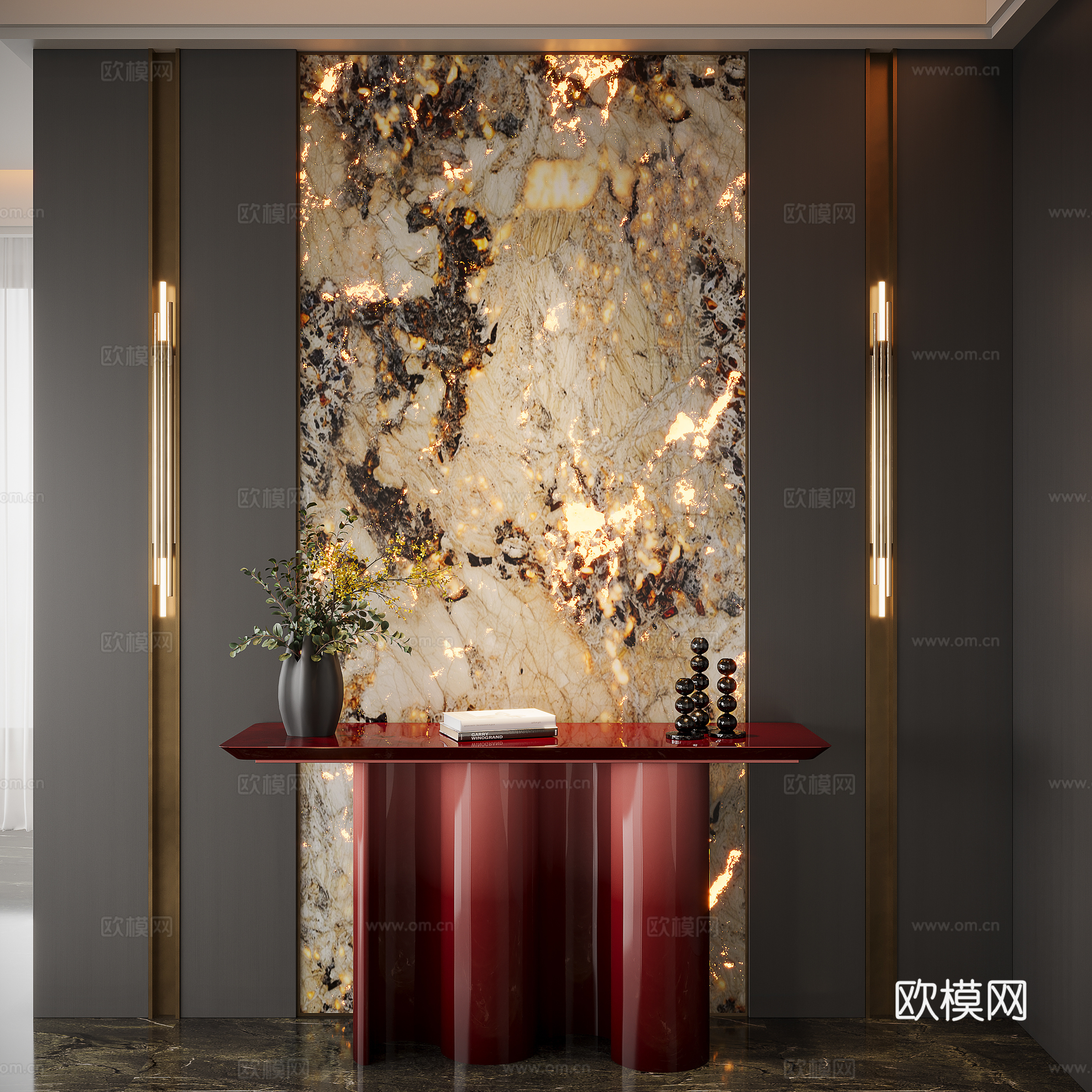 现代意式玄关 玄关柜 透光石su模型
