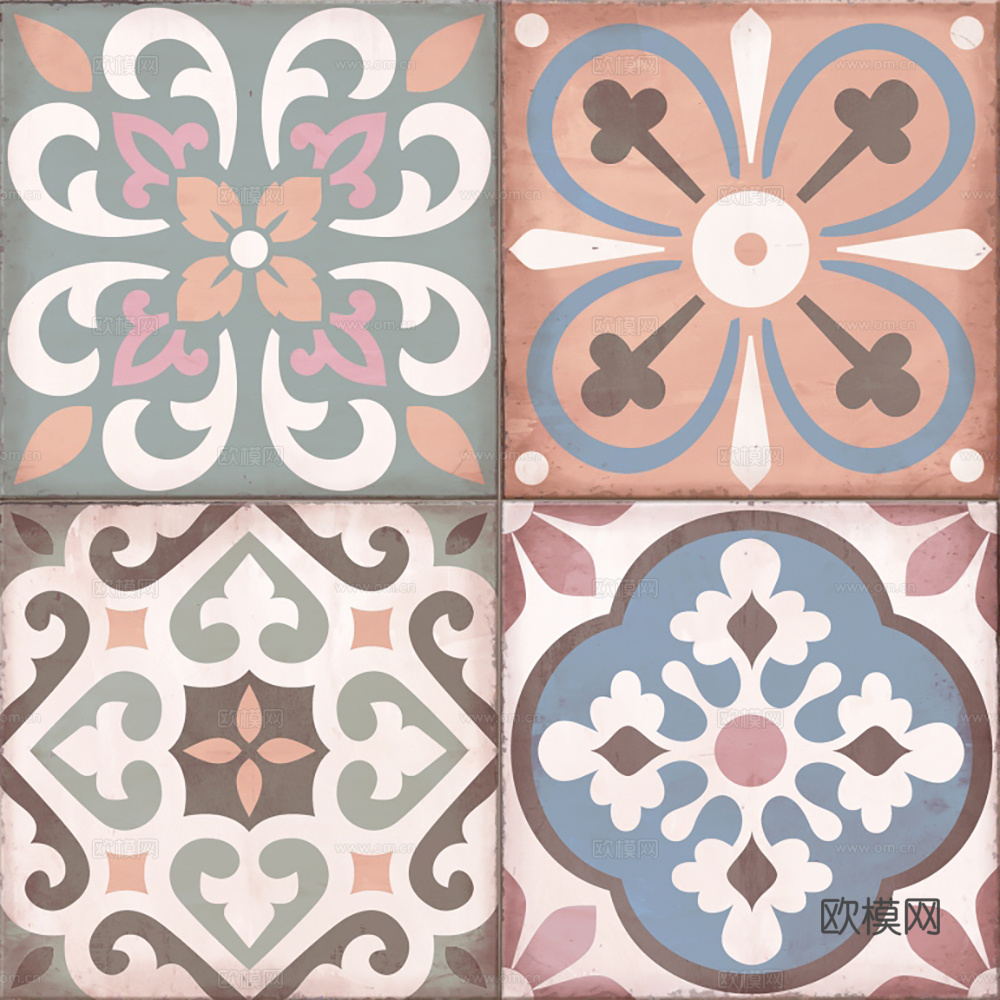 现代复古花砖  石材拼花 小花砖地砖瓷砖下载