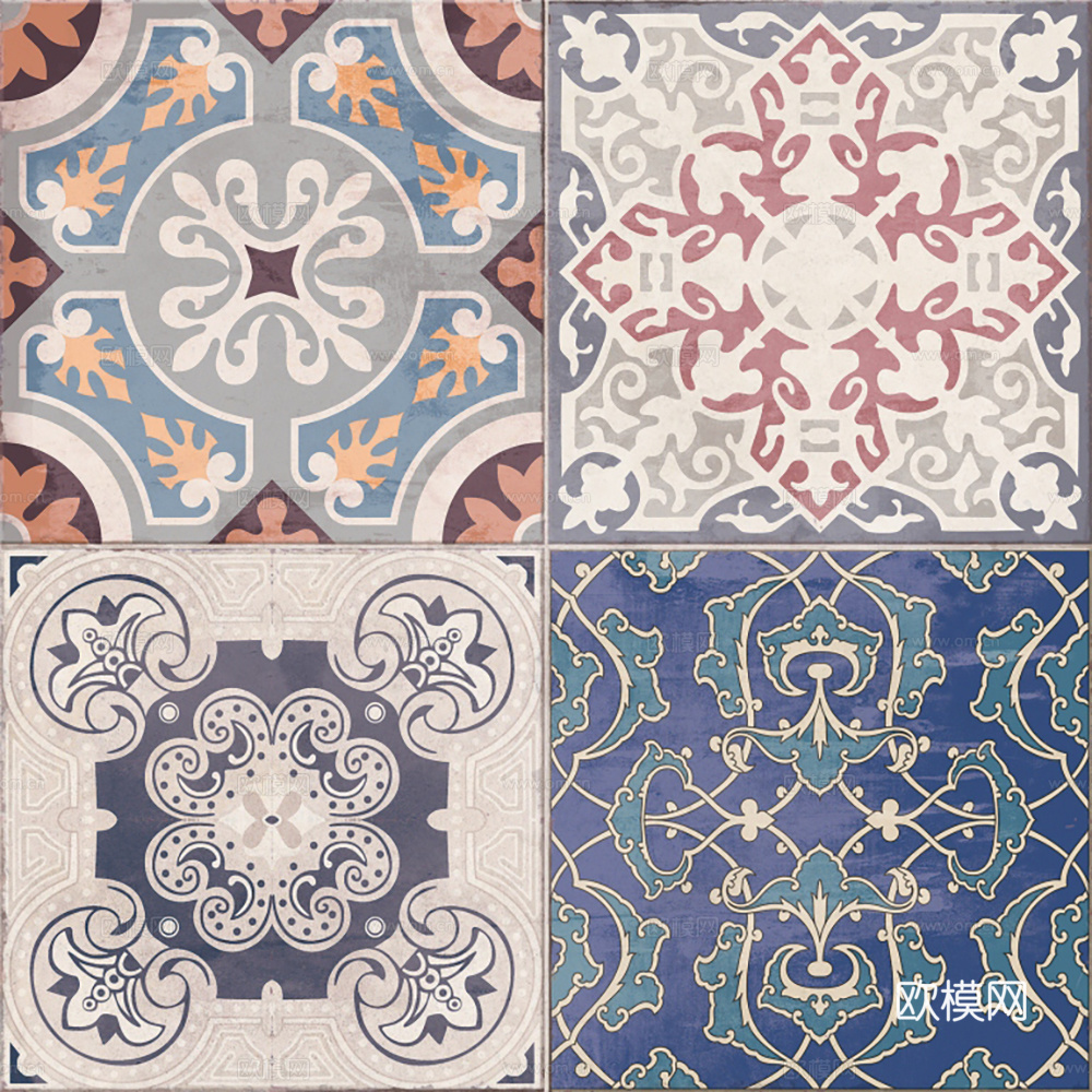 现代复古花砖  石材拼花 小花砖地砖瓷砖下载