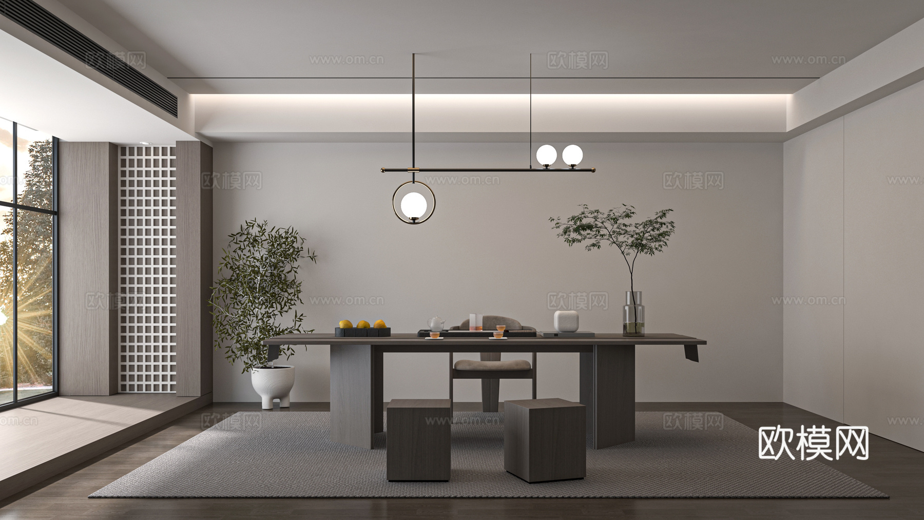 现代新中式茶室 茶桌组合3d模型下载