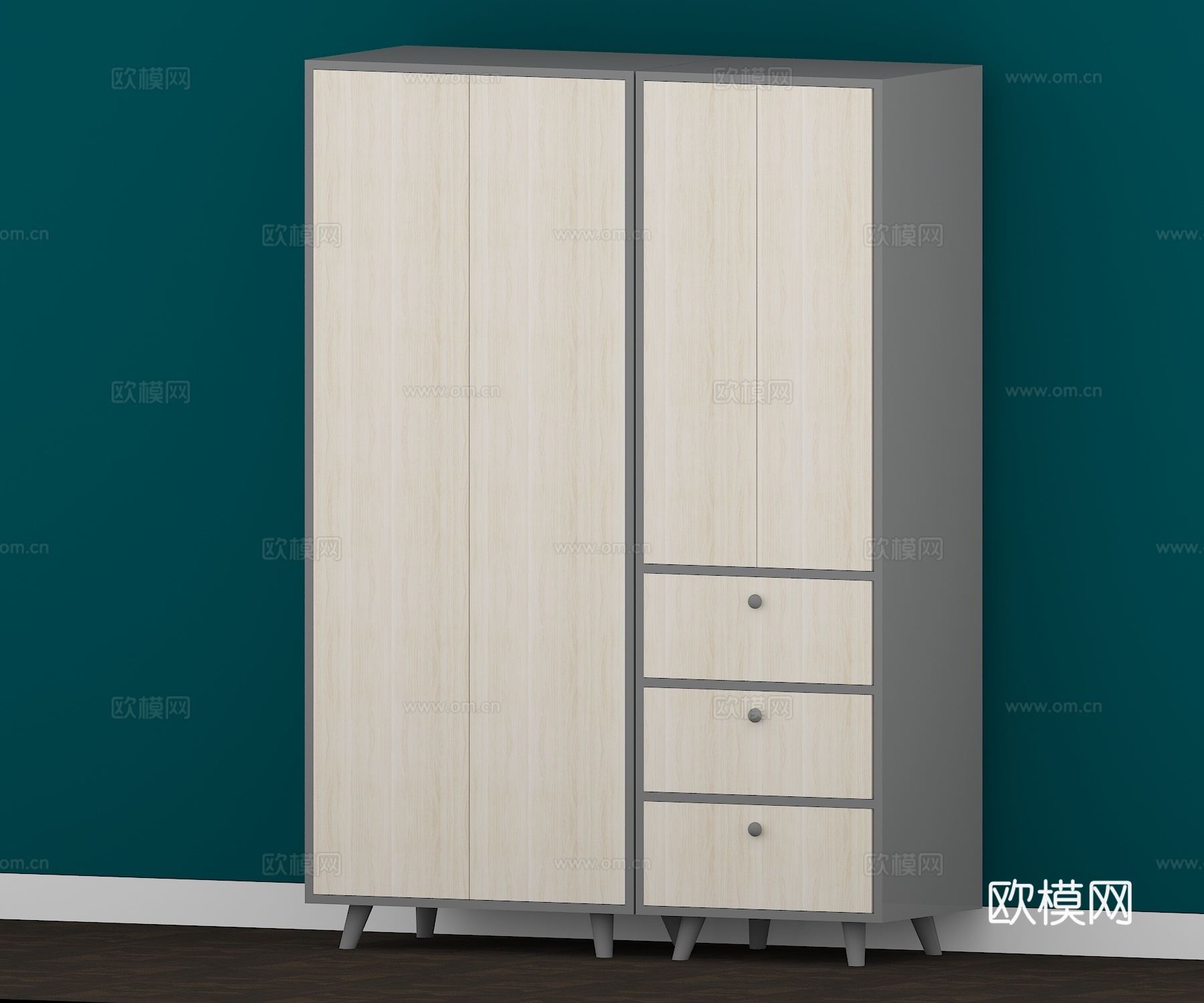 北欧新款北欧风格衣柜3d模型下载（渲染图1）