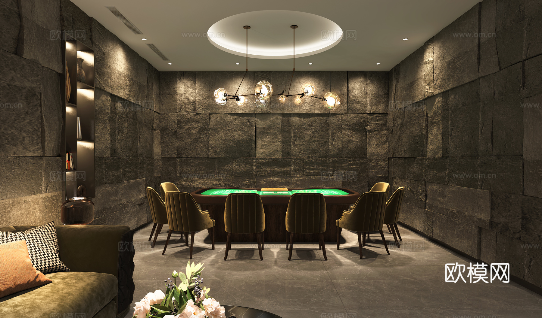 现代棋牌室 麻将桌 德州扑克3d模型下载（渲染图2）