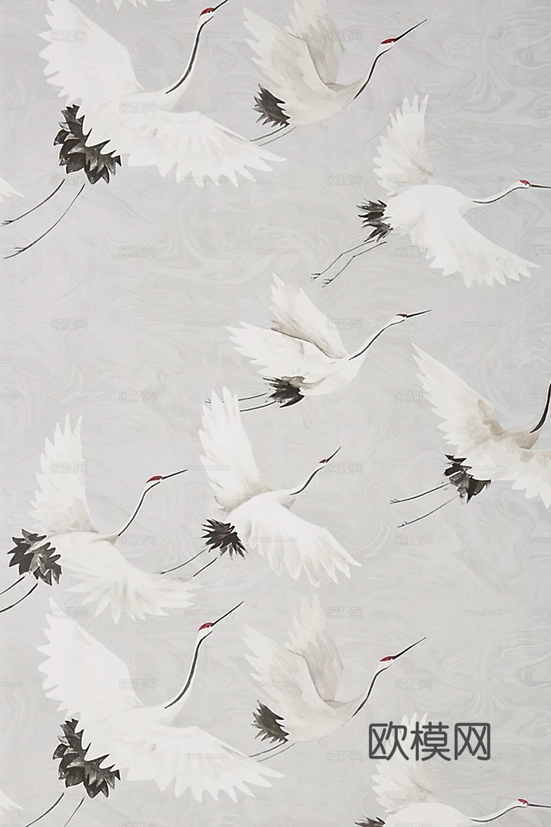 中式新中式祥瑞飞鹤画壁纸壁布墙纸墙布背景墙
