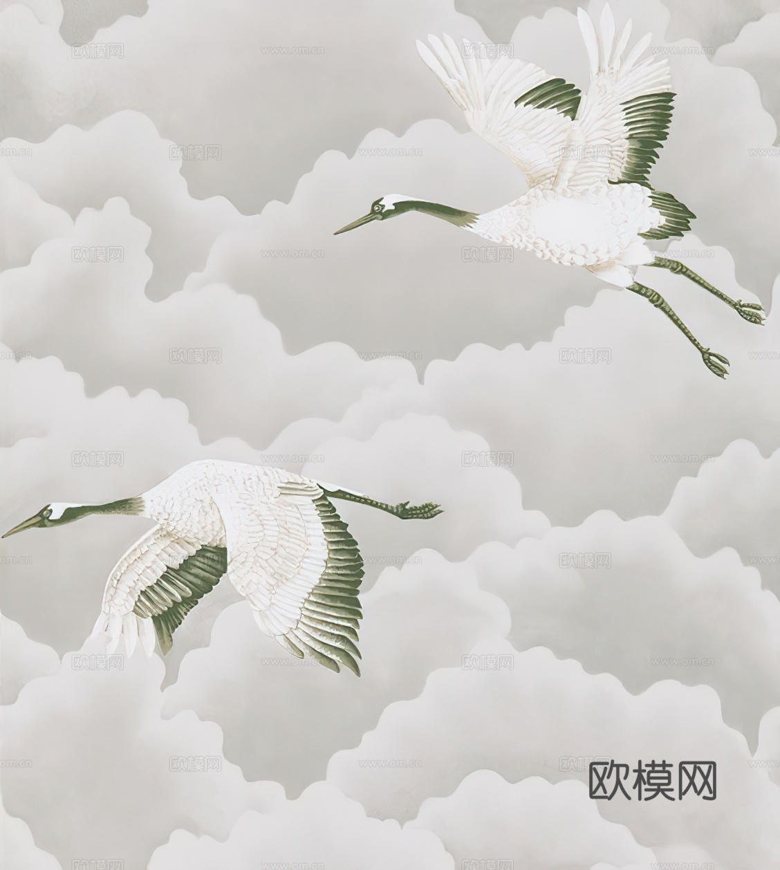 中式新中式祥瑞飞鹤画壁纸壁布墙纸墙布背景墙