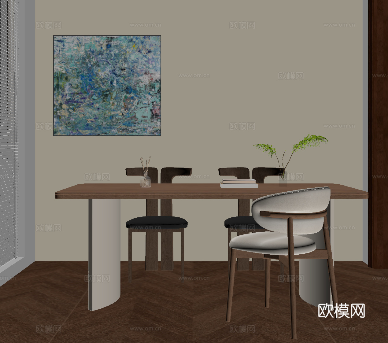 中古风餐桌椅su模型