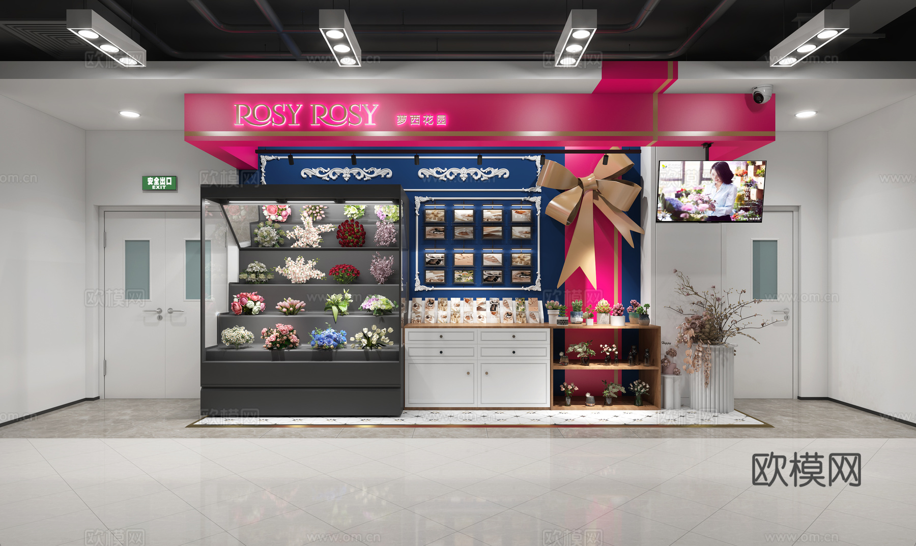 现代花店 花卉 鲜花柜 花瓶摆件 绿植3d模型下载（渲染图1）