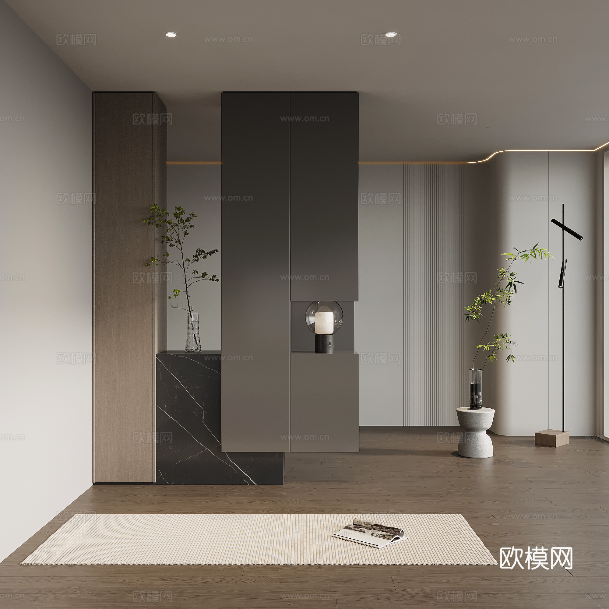 意式极简玄关柜 入户鞋柜su模型