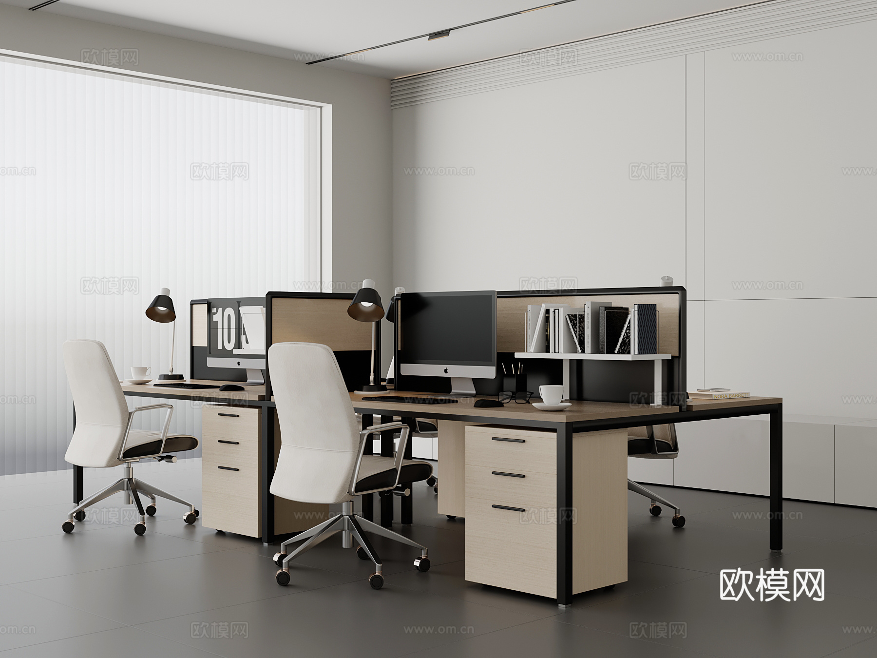 现代办公桌 办公用品3d模型下载