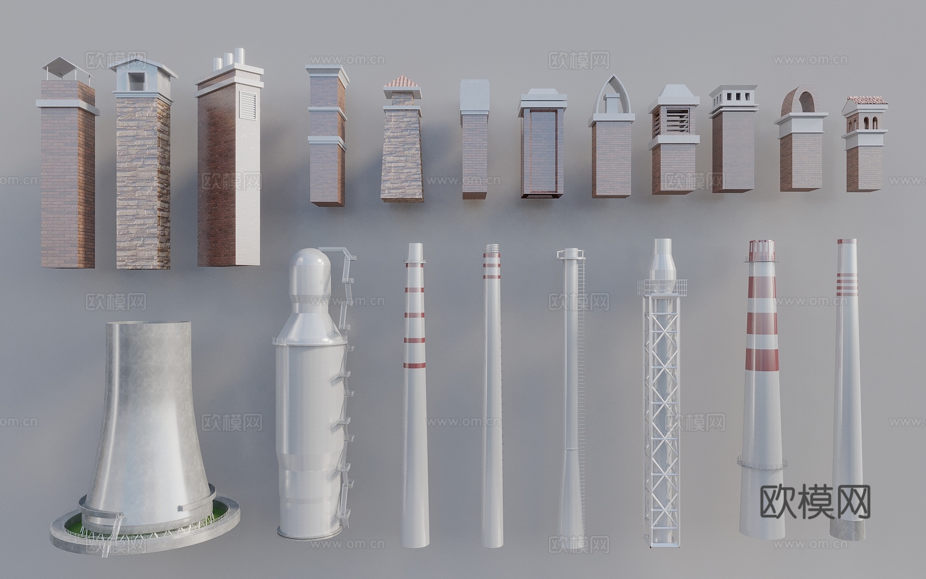 工业设备 烟囱 冷却塔 商用烟囱 自建房烟囱3d模型下载