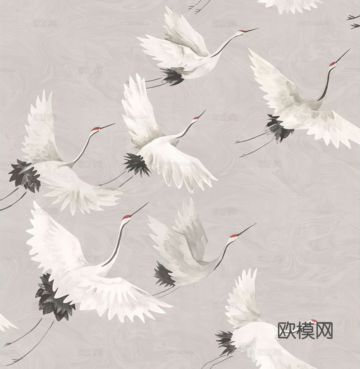 中式新中式祥瑞飞鹤画壁纸壁布墙纸墙布背景墙