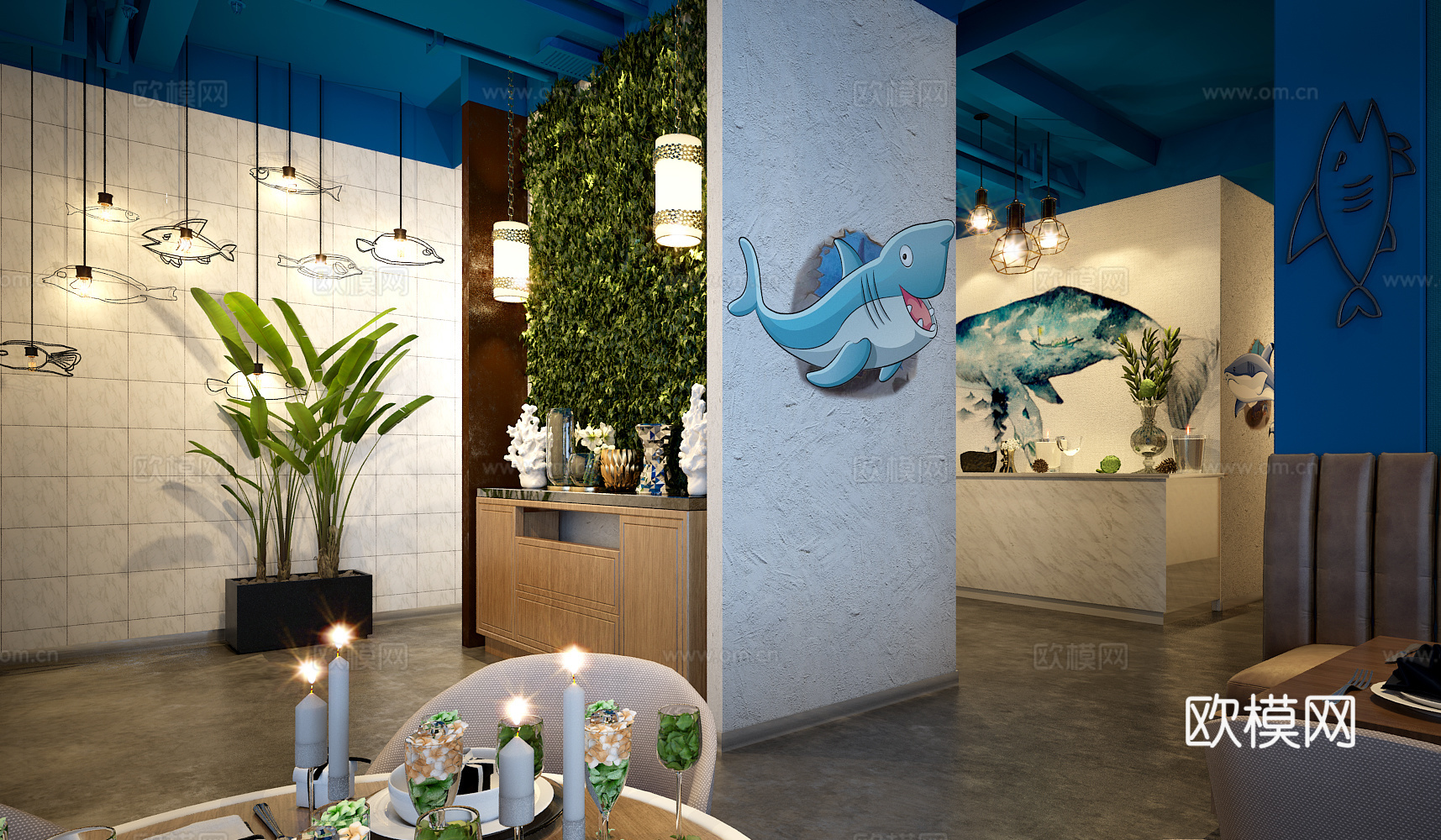 地中海餐厅西餐厅 鱼餐厅 海鲜餐厅 时尚餐厅 现代餐桌椅子3d模型下载（渲染图2）