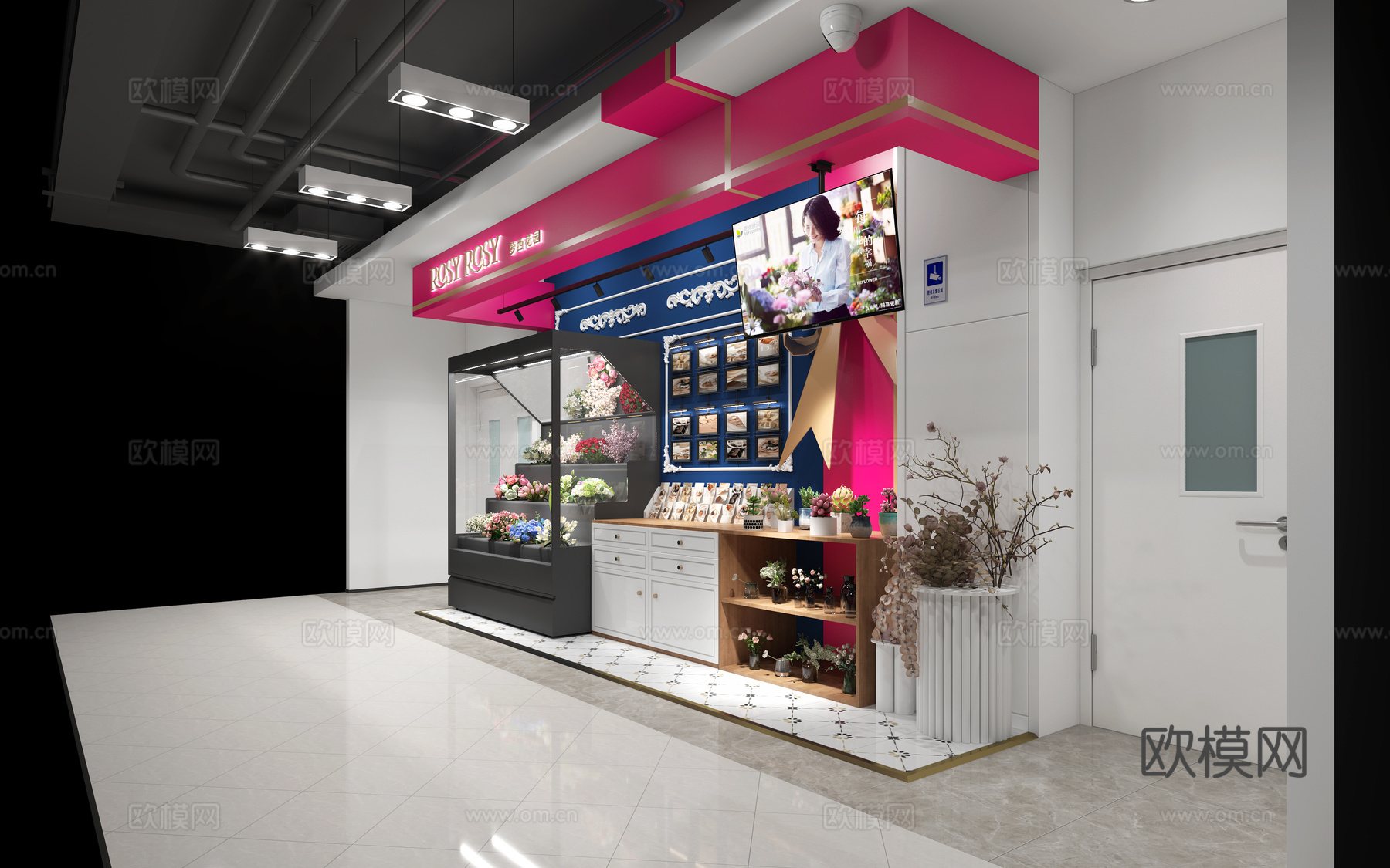 现代花店 花卉 鲜花柜 花瓶摆件 绿植3d模型下载（渲染图3）