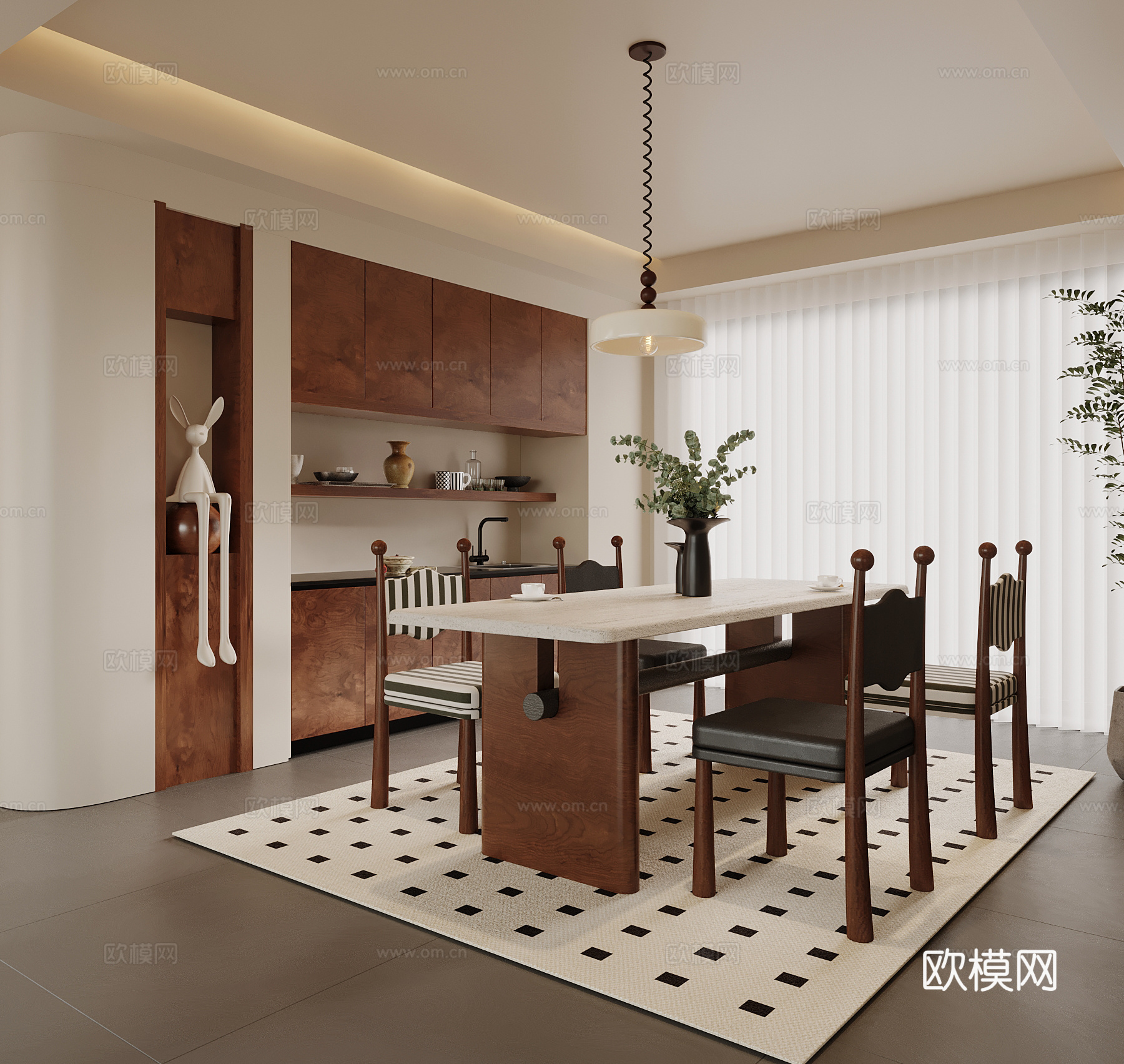中古风餐厅 酒柜 餐桌椅3d模型下载