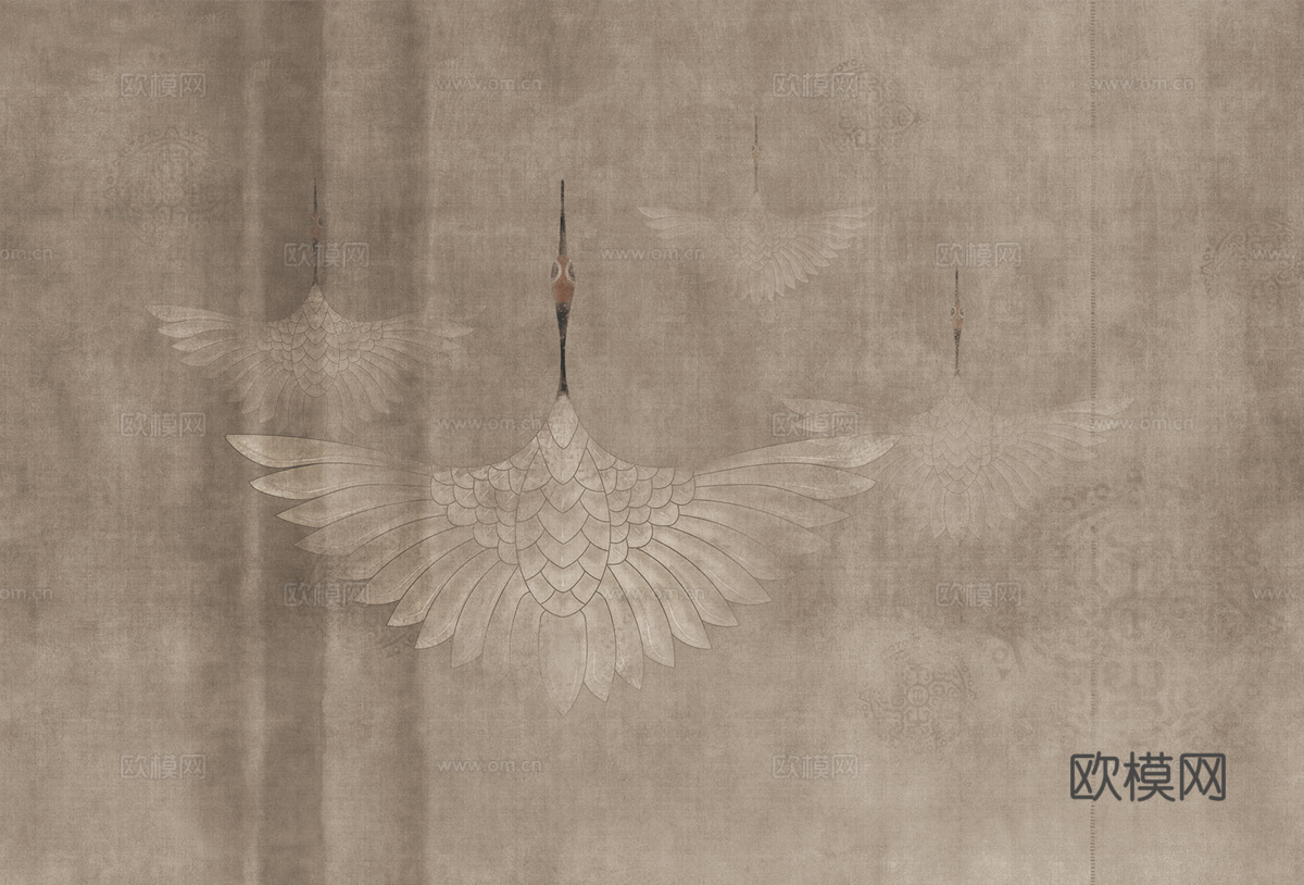 中式新中式祥瑞飞鹤画壁纸壁布墙纸墙布背景墙