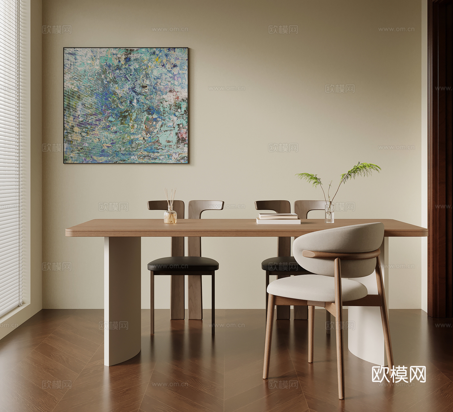 中古风餐桌椅su模型