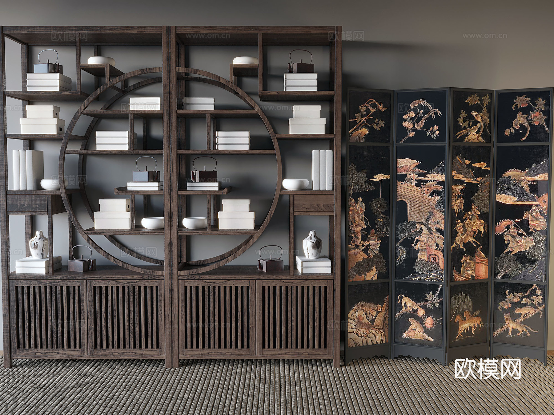 中式展示柜3d模型下载