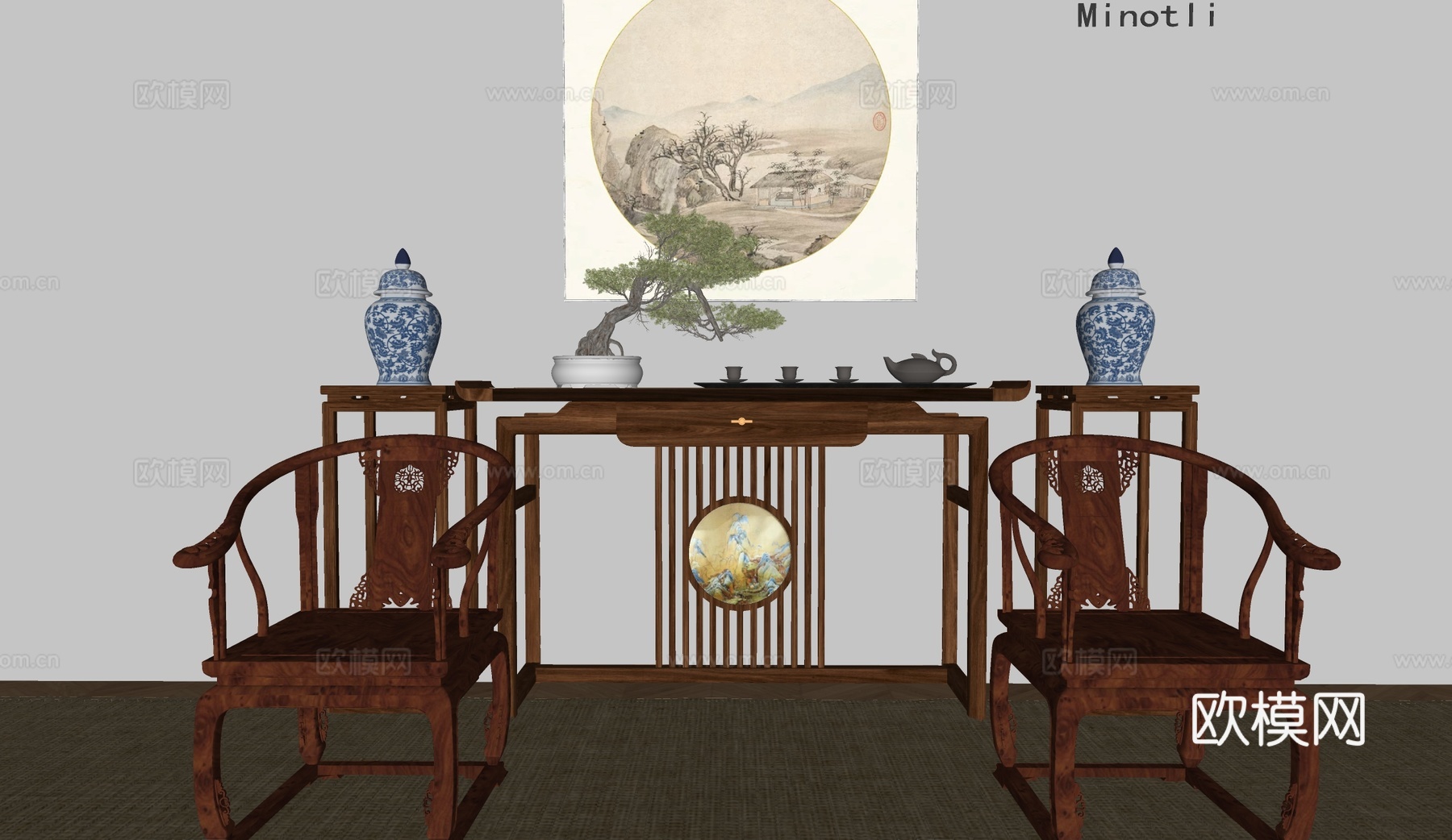 中式凳子su模型