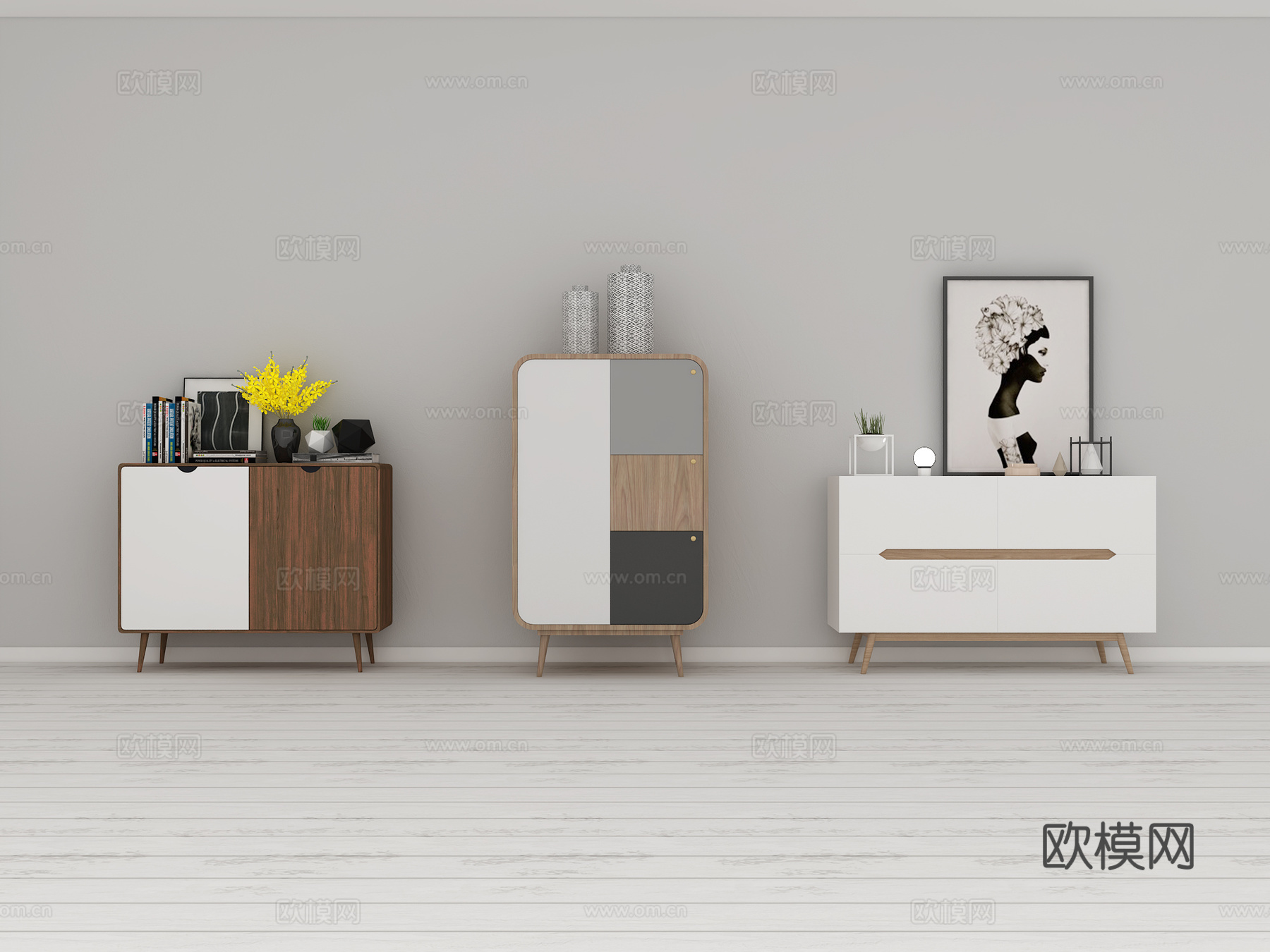 北欧玄关柜 装饰柜 餐边柜 摆件 挂画3d模型下载