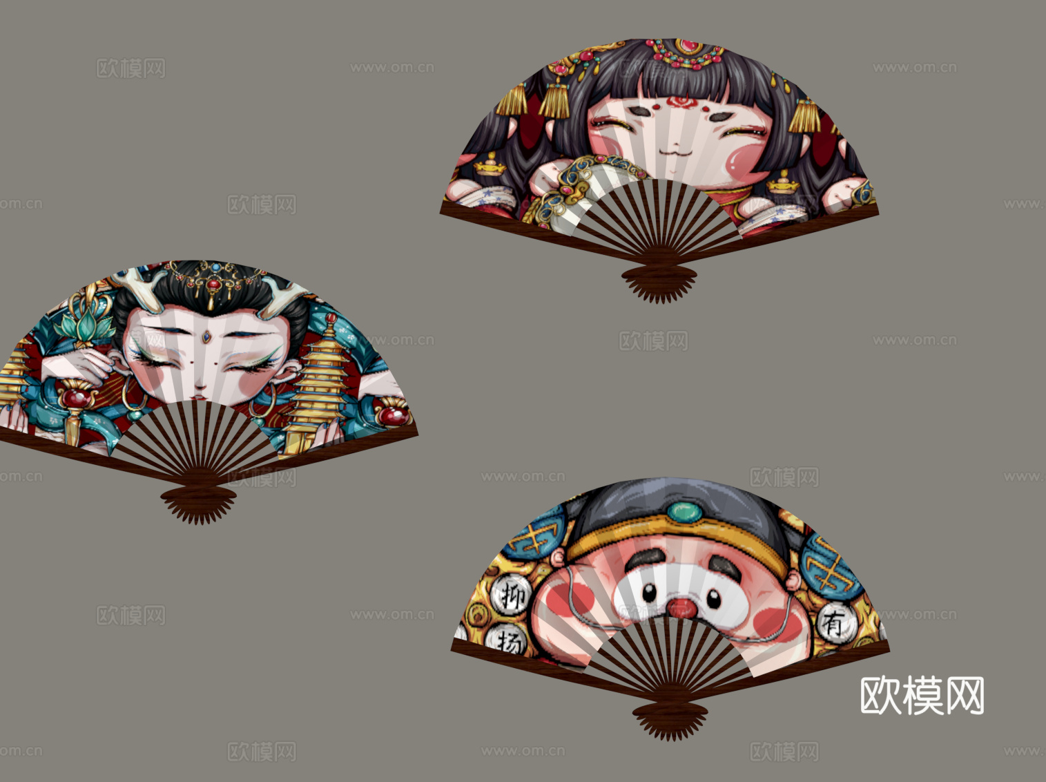 现代新中式扇子 墙饰su模型