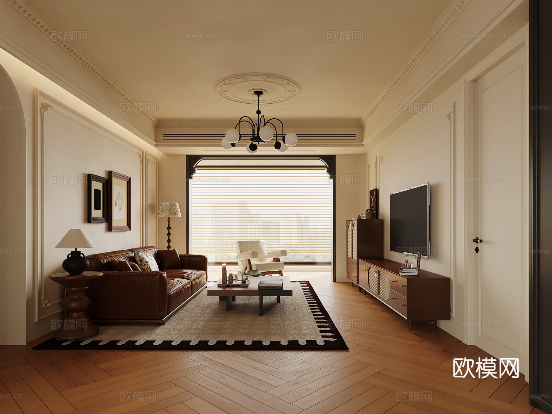 中古风客厅 沙发茶几 电视柜 法式电视柜3d模型下载