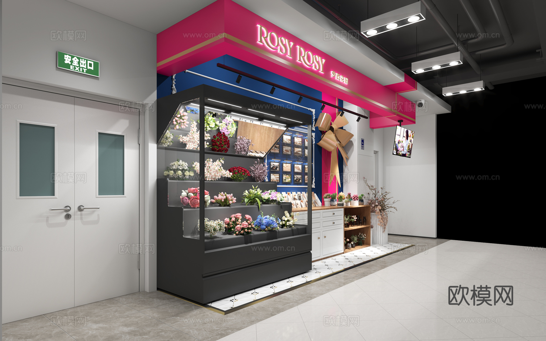 现代花店 花卉 鲜花柜 花瓶摆件 绿植3d模型下载（渲染图2）