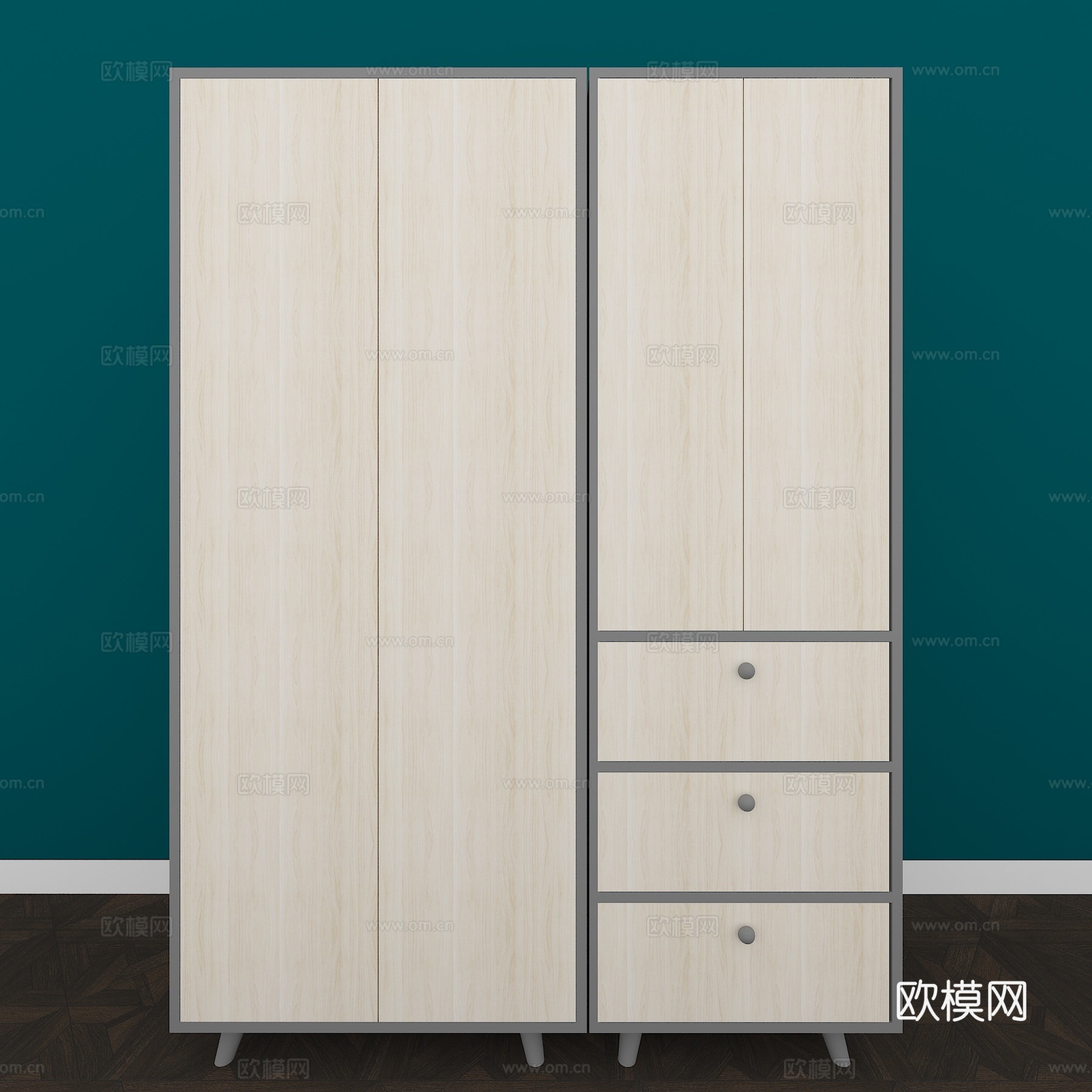 北欧新款北欧风格衣柜3d模型下载（渲染图2）