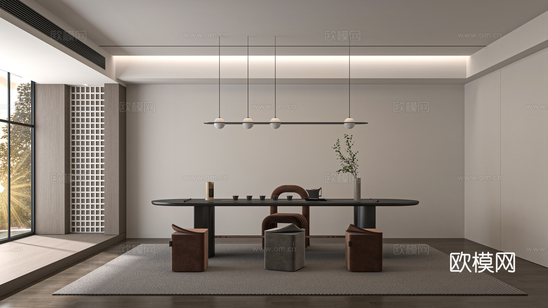 现代新中式茶室 茶桌组合3d模型下载