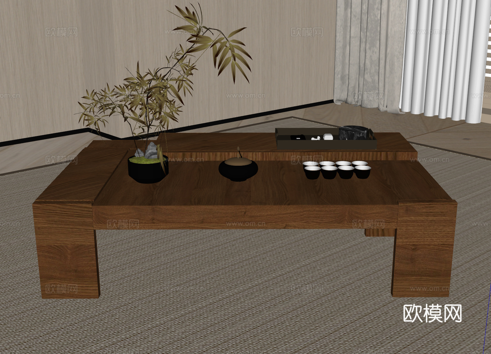 新中式茶几 中古风茶几su模型