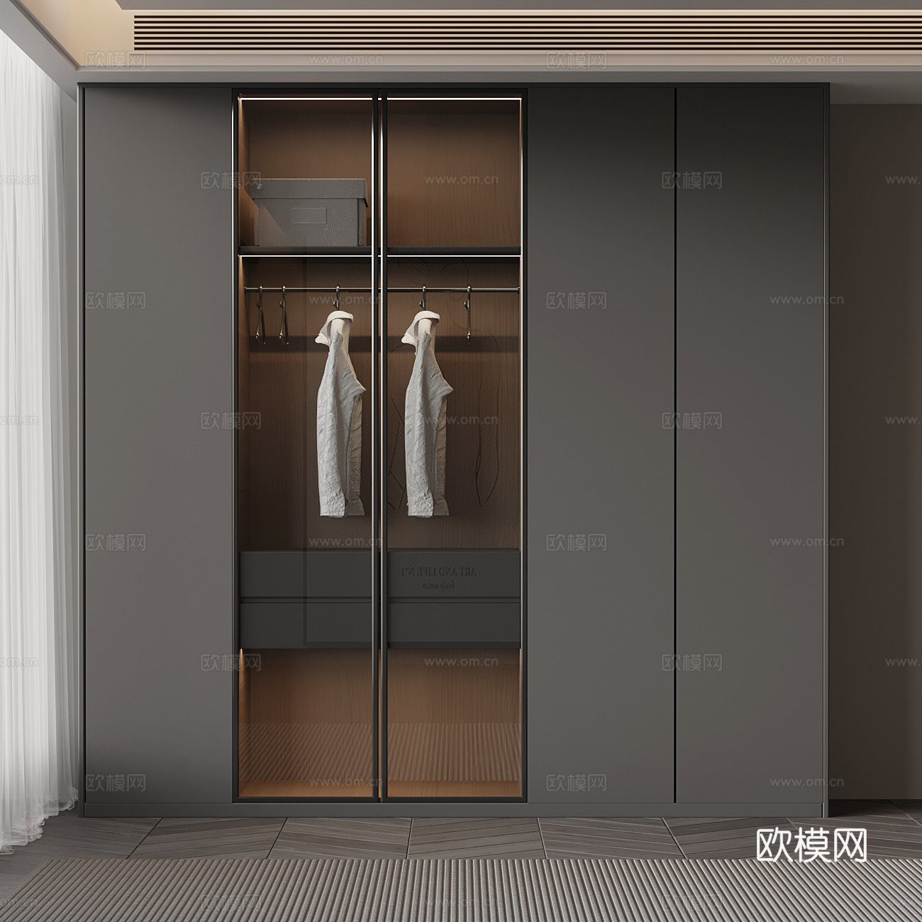 现代意式衣柜su模型