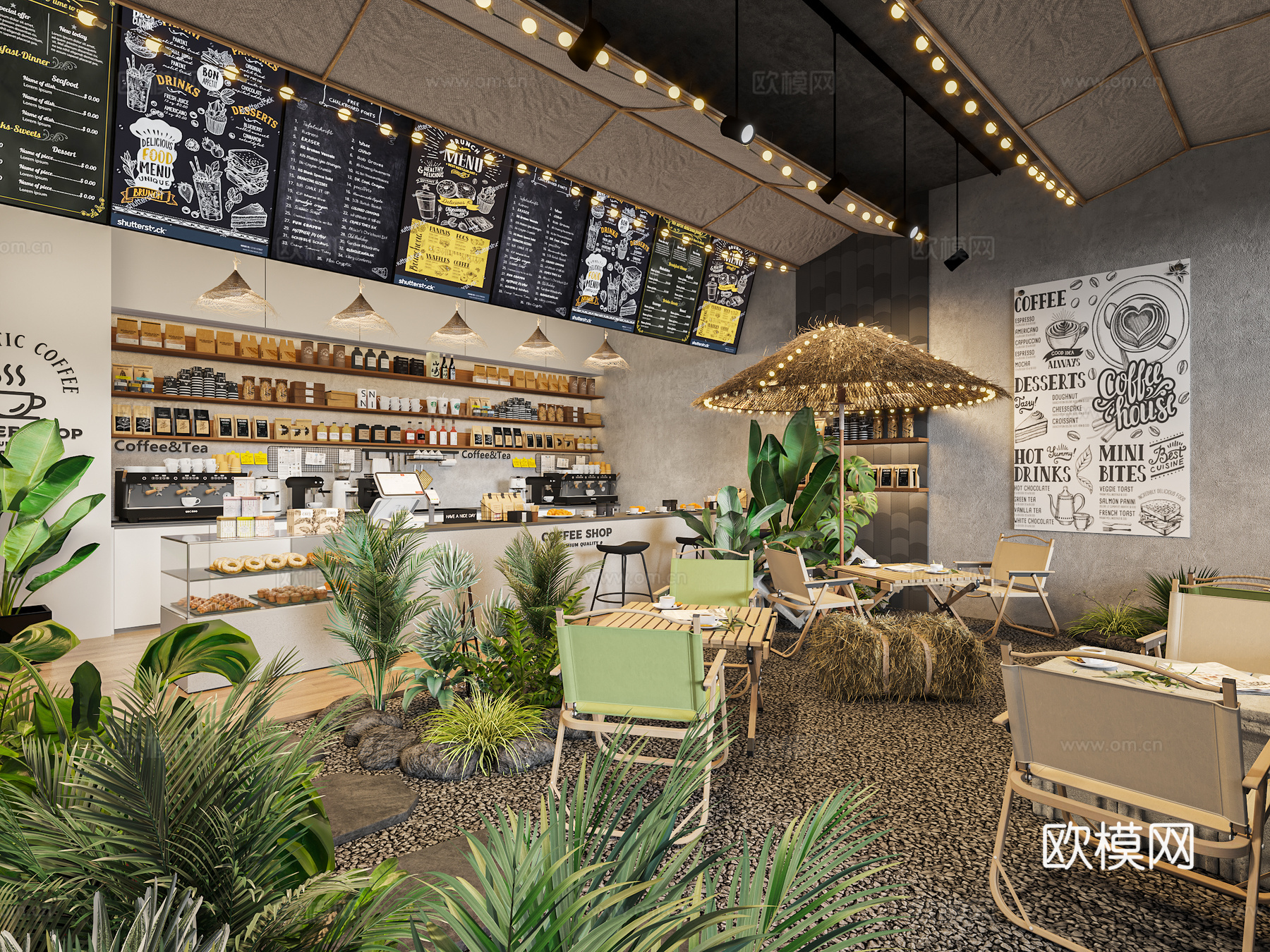 工业LOFT风咖啡店 露营风咖啡店 奶茶店 户外露营桌椅外摆3d模型下载（渲染图3）