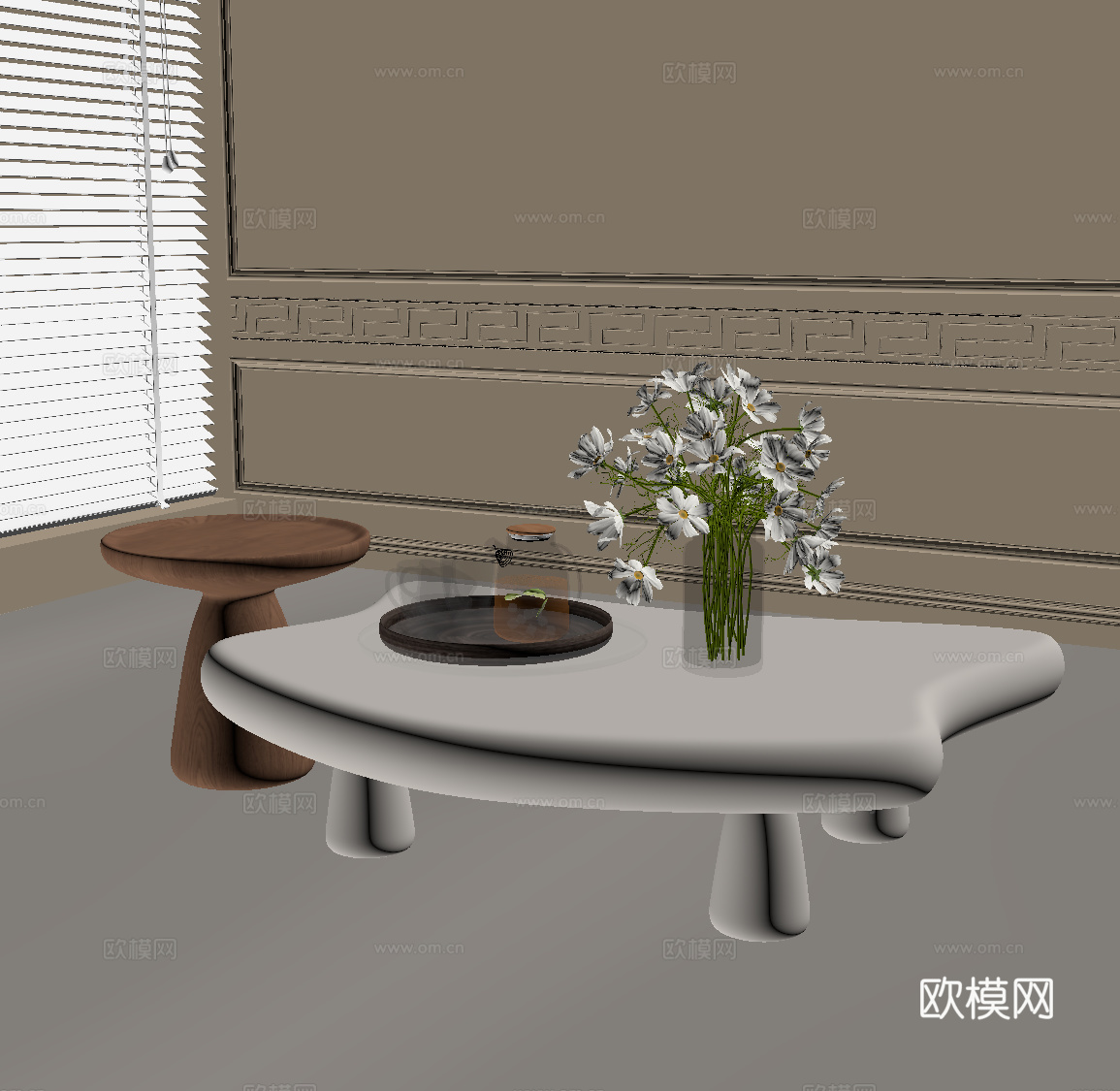 现代奶油风茶几 组合茶几 字母几 装饰摆件su模型