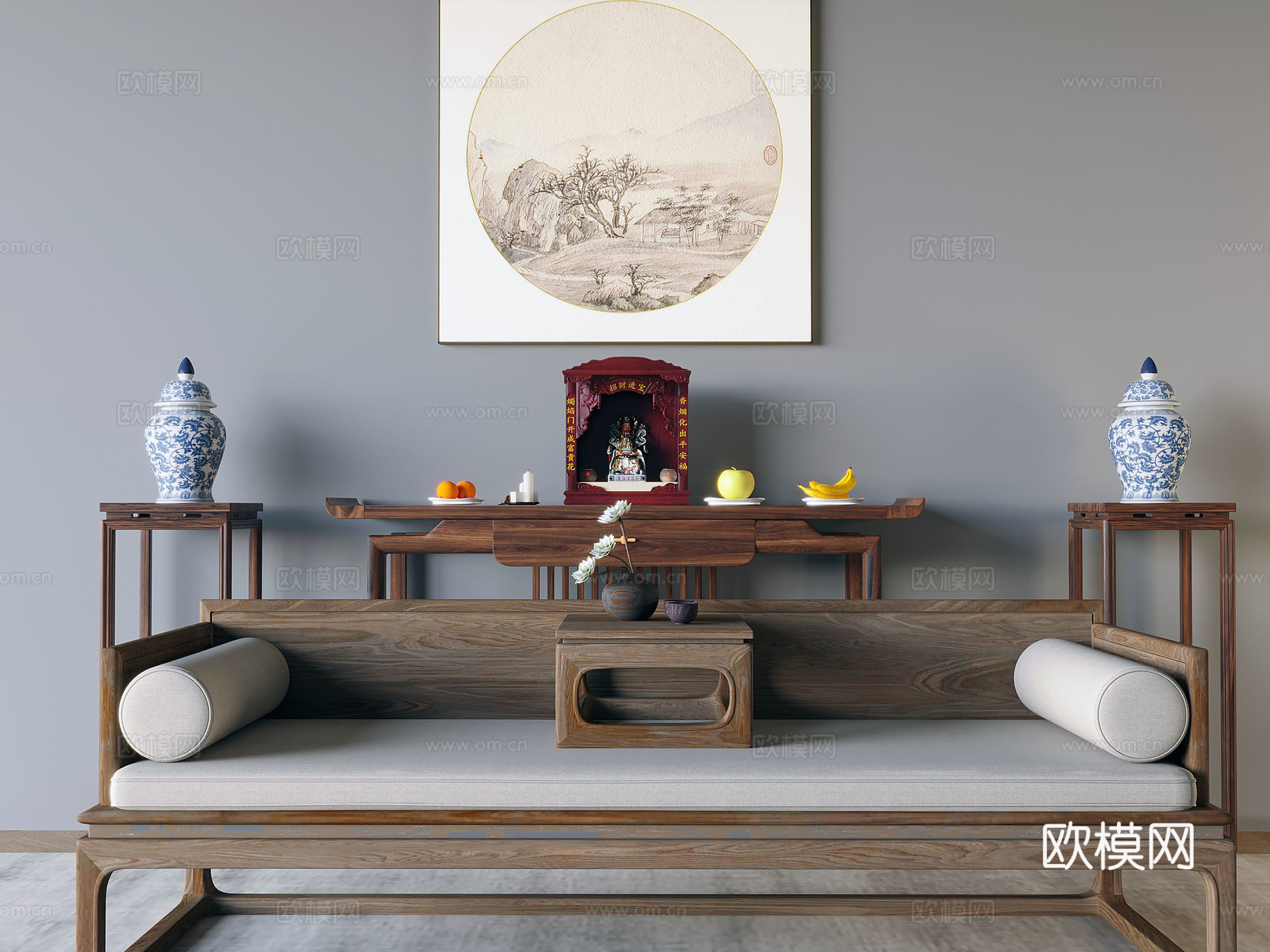 中式沙发3d模型下载