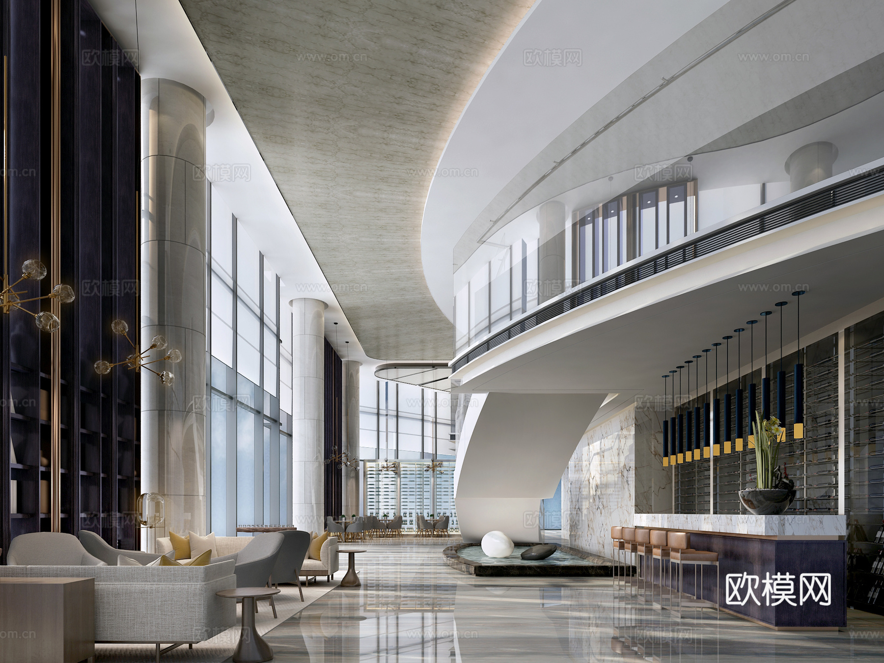 现代酒店 商业大厅3d模型下载