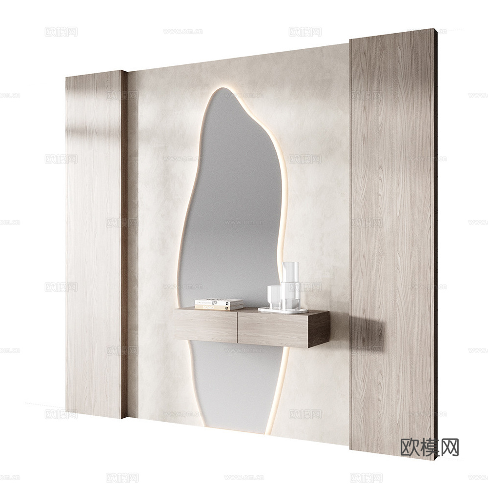 门厅 化妆台 镜子 背景墙3d模型下载